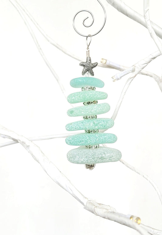 Sea Glass Christmas Tree Ornament/Sea Glass Pine Tree Ornament/Genuine Sea Glass Tree Ornament/3