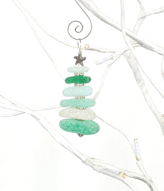 Sea Glass Christmas Tree Ornament/Sea Glass Pine Tree Ornament/Genuine Sea Glass Tree Ornament/6