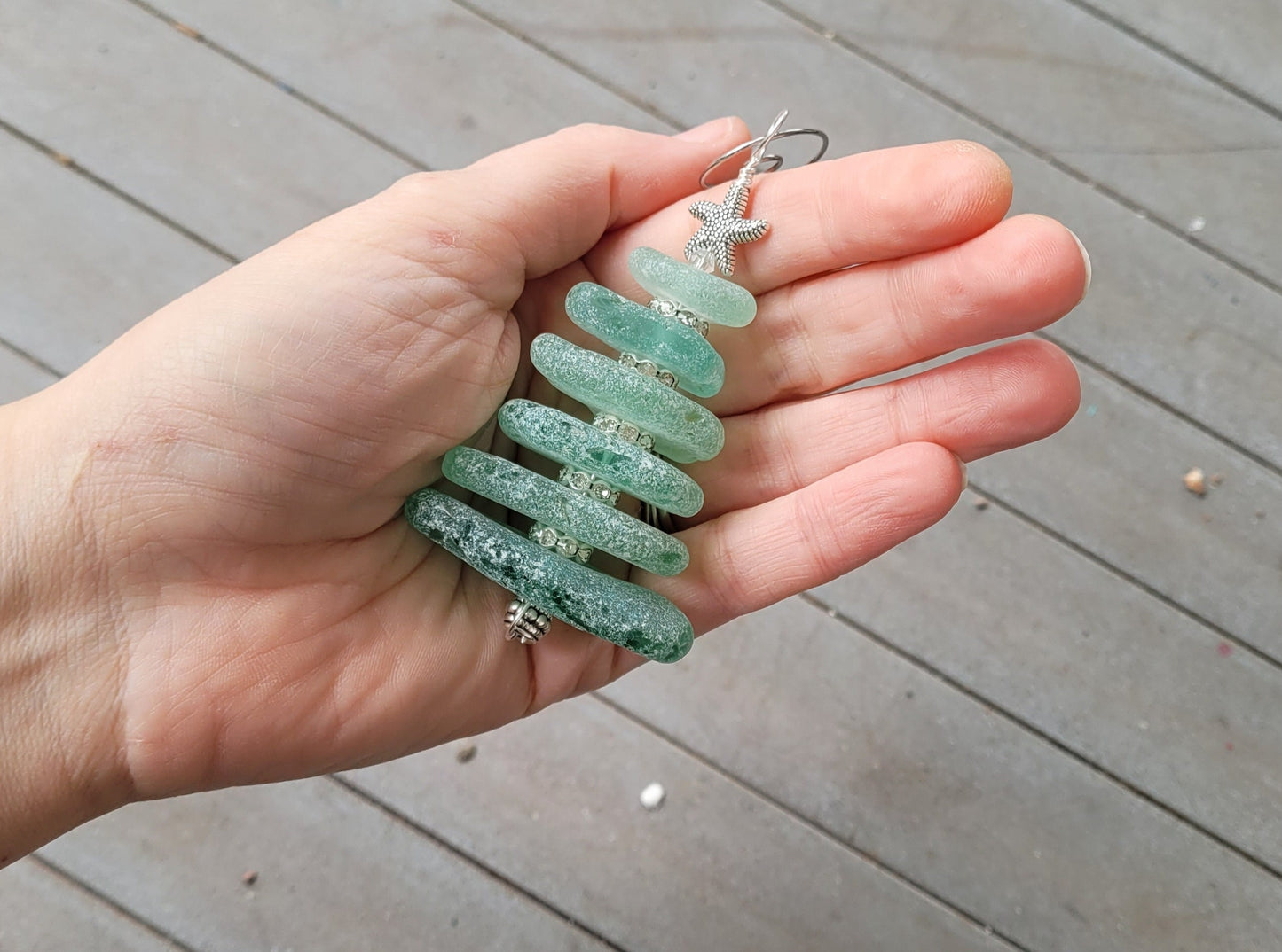 Sea Glass Christmas Tree Ornament/Sea Glass Pine Tree Ornament/Genuine Sea Glass Tree Ornament/9