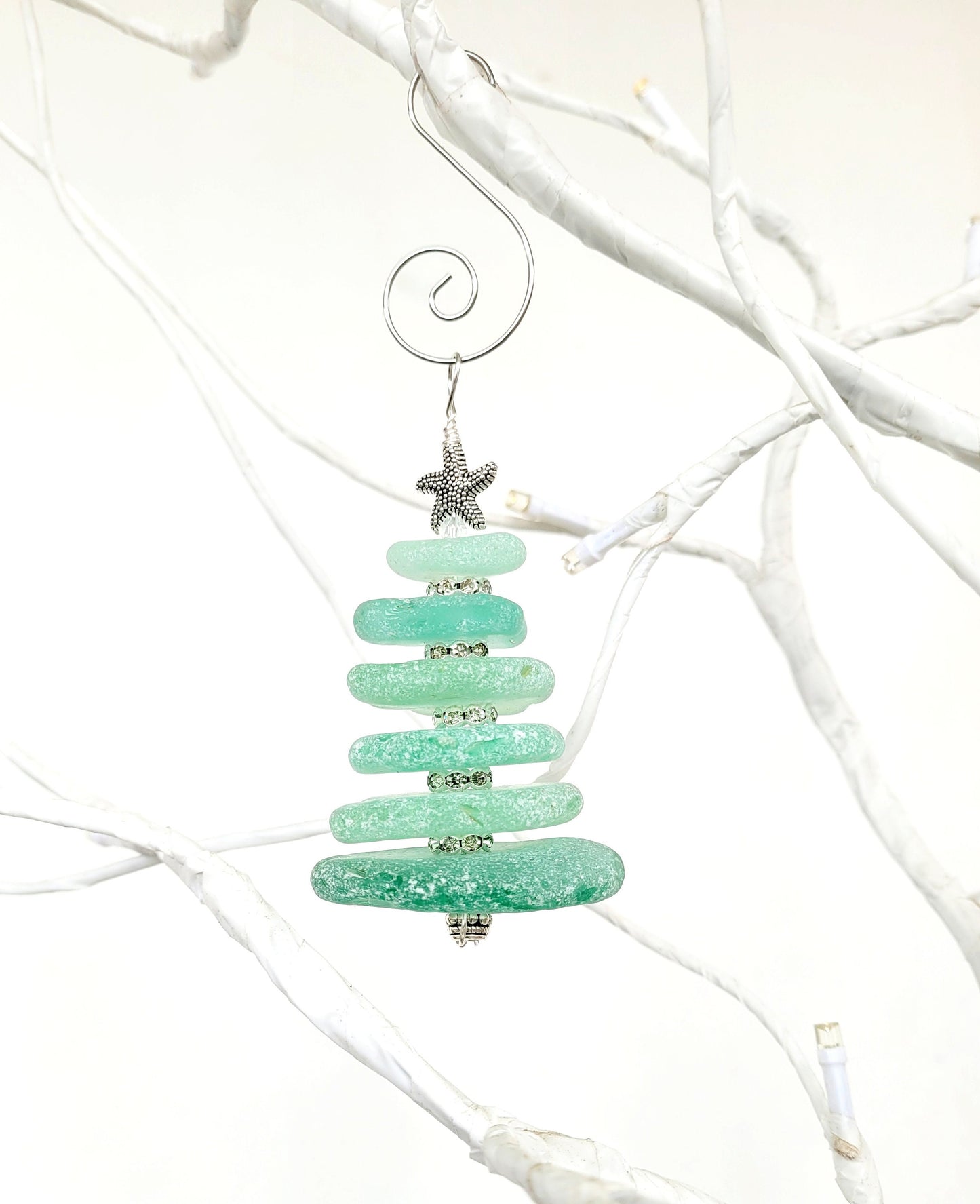 Sea Glass Christmas Tree Ornament/Sea Glass Pine Tree Ornament/Genuine Sea Glass Tree Ornament/9