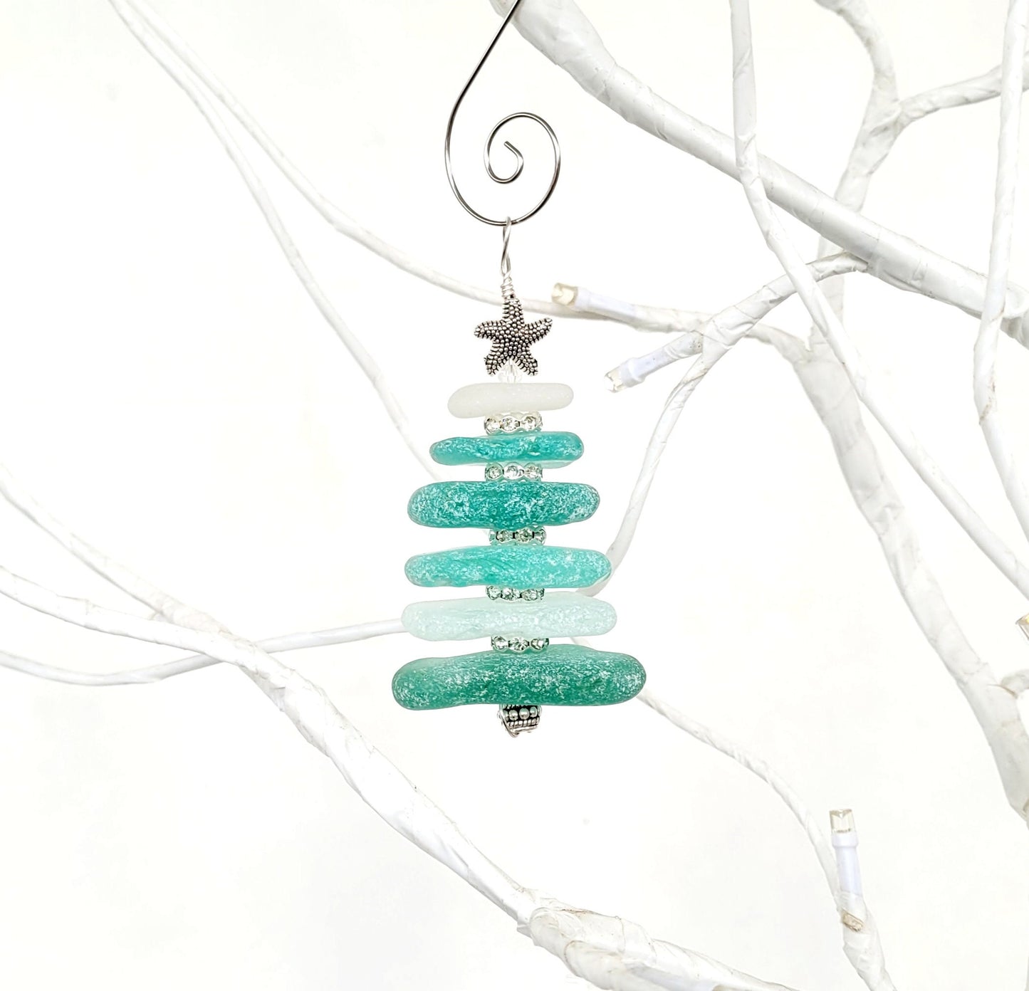 Sea Glass Christmas Tree Ornament/Sea Glass Pine Tree Ornament/Genuine Sea Glass Tree Ornament/10