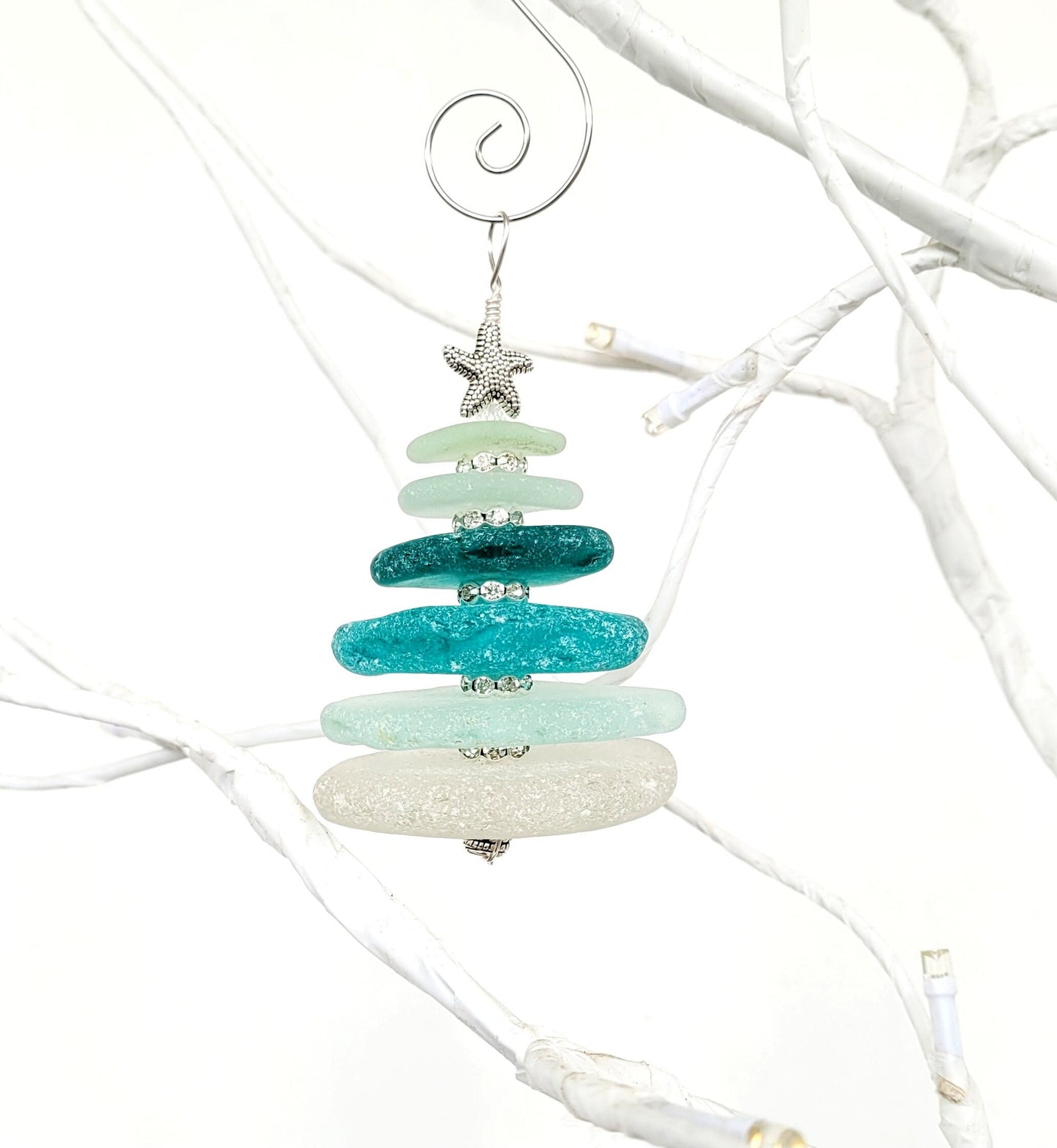 Sea Glass Christmas Tree Ornament/Sea Glass Pine Tree Ornament/Genuine Sea Glass Tree Ornament/11