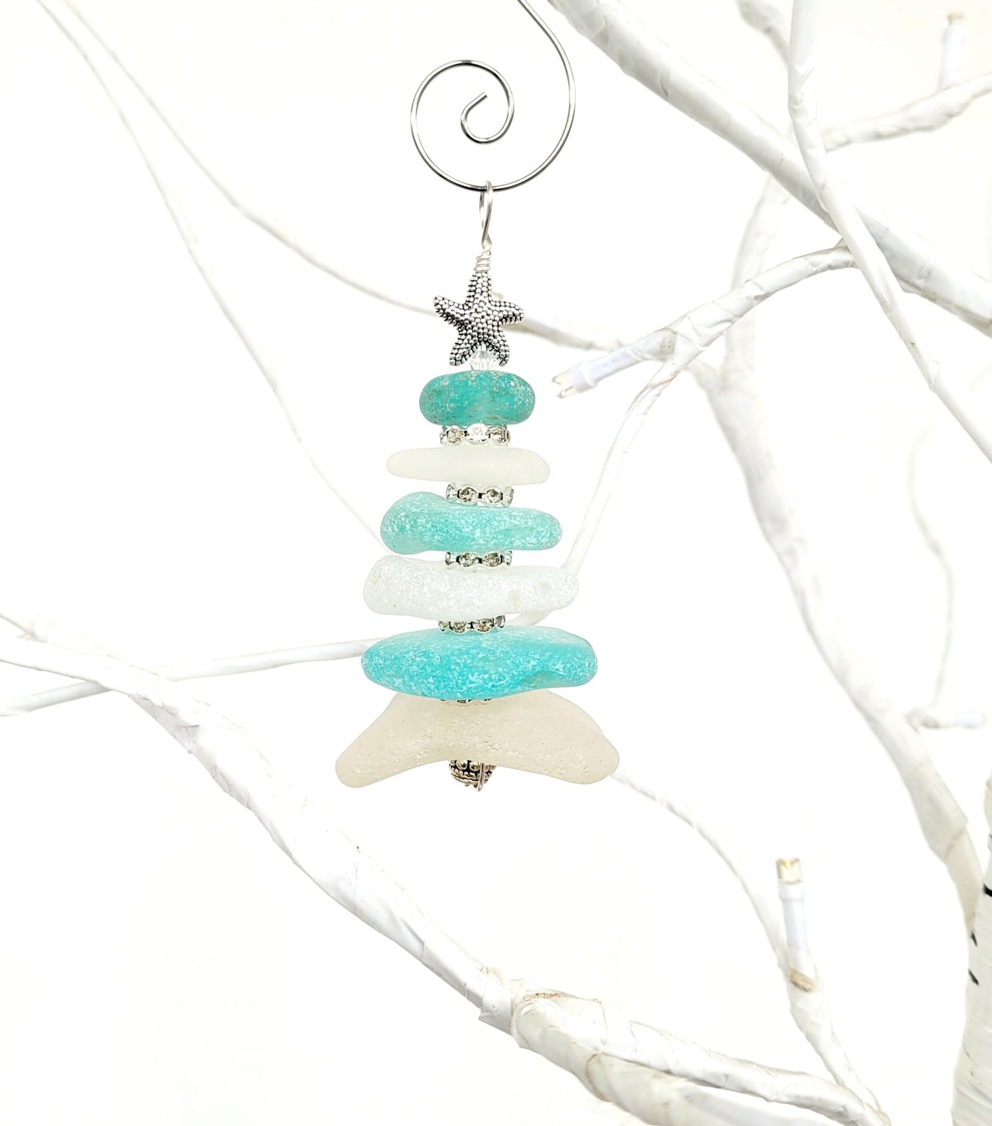 Sea Glass Christmas Tree Ornament/Sea Glass Pine Tree Ornament/Genuine Sea Glass Tree Ornament/16