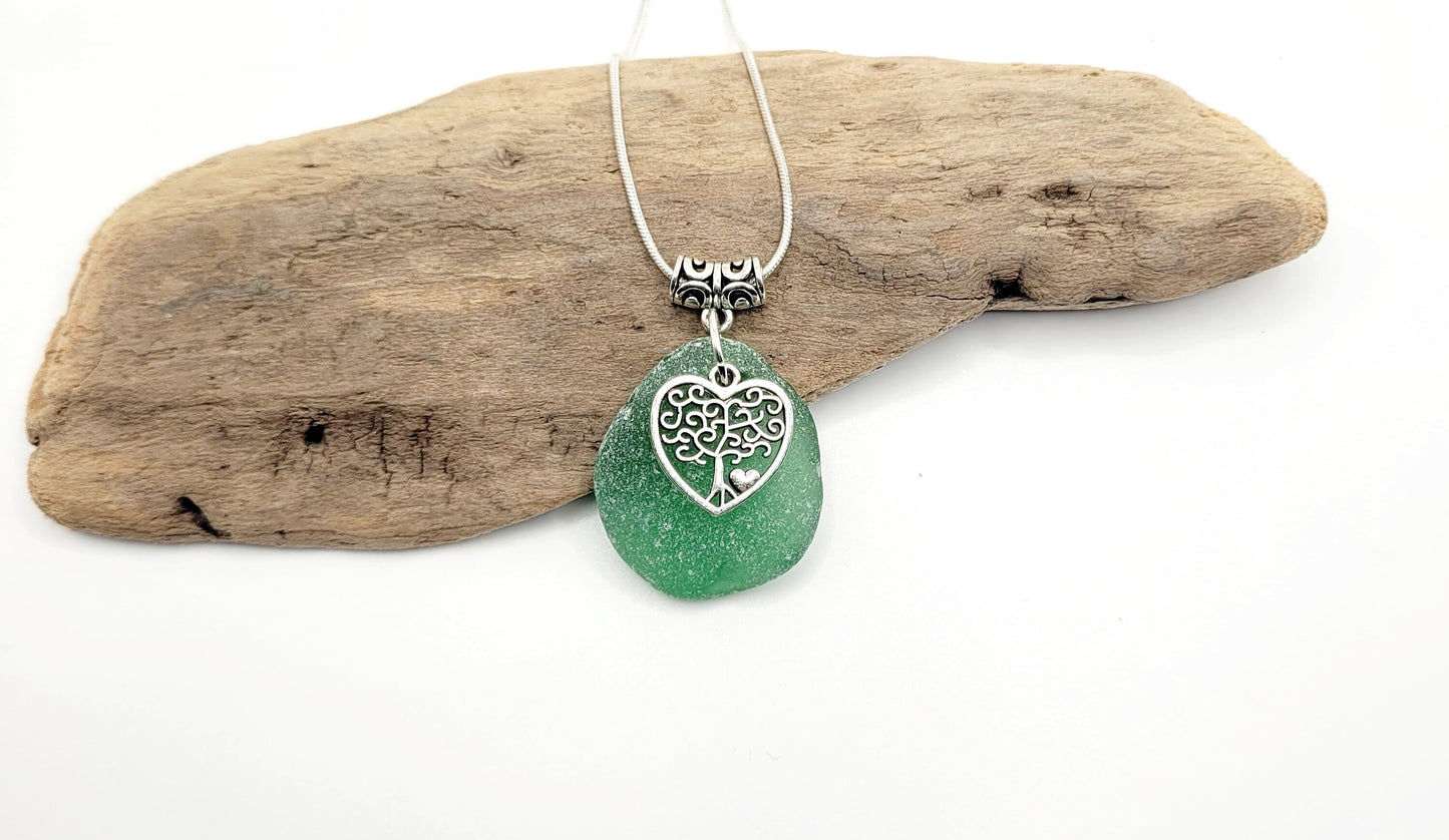 Genuine Sea Glass/Sea Glass Necklace/Heart Charm/Sea Glass Pendant/Coastal Jewelry/Nautical Pendant/Sea Glass Jewelry/110