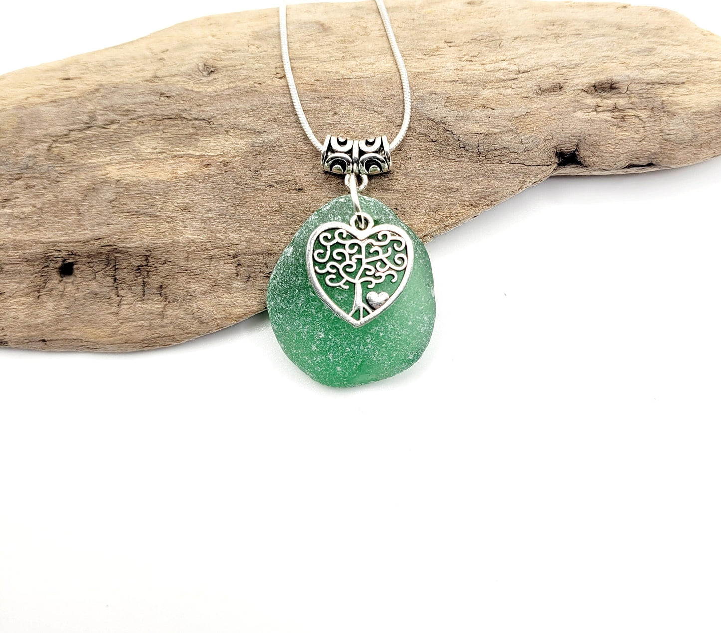 Genuine Sea Glass/Sea Glass Necklace/Heart Charm/Sea Glass Pendant/Coastal Jewelry/Nautical Pendant/Sea Glass Jewelry/110