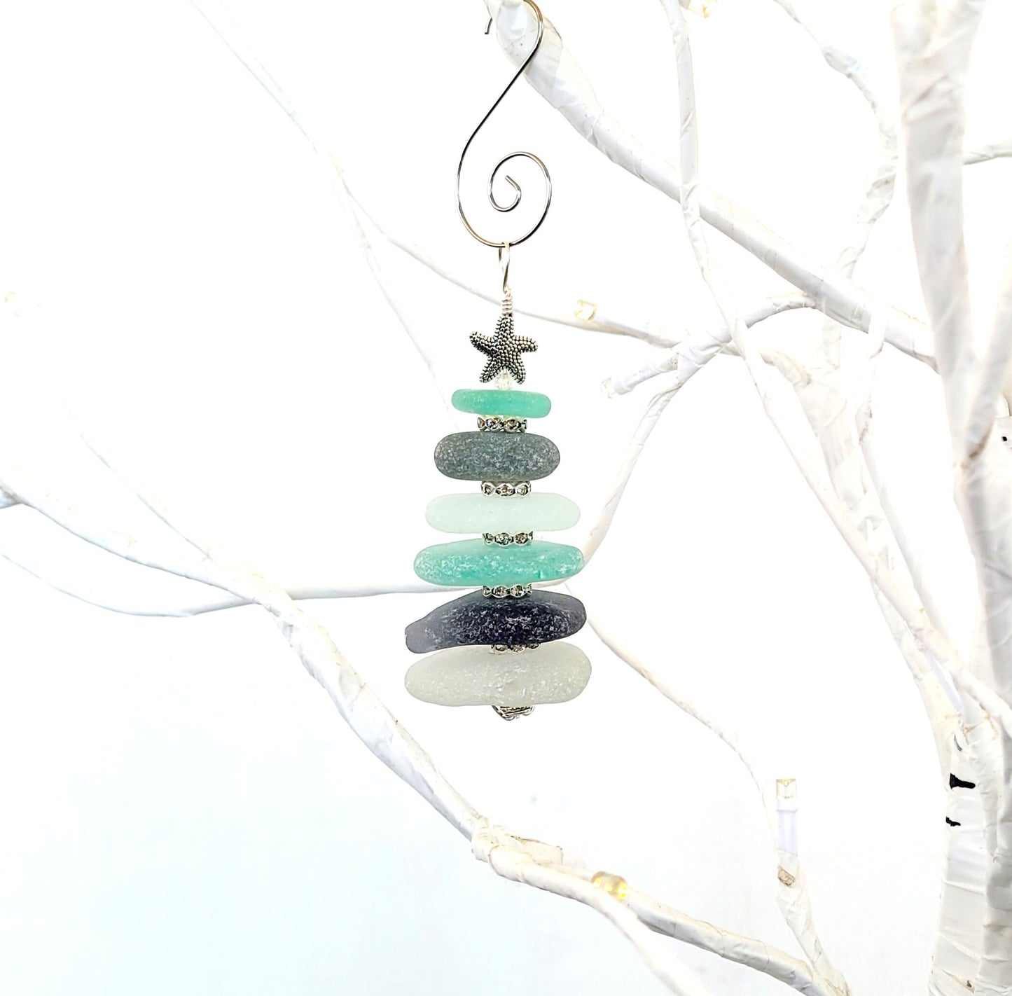 Sea Glass Christmas Tree Ornament/Sea Glass Pine Tree Ornament/Genuine Sea Glass Tree Ornament/24