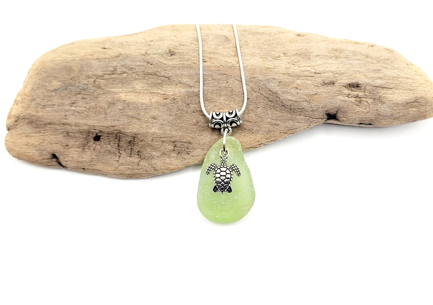 Genuine Sea Glass/Sea Glass Necklace/Turtle Charm/Sea Glass Pendant/Coastal Jewelry/Nautical Pendant/Sea Glass Jewelry/109