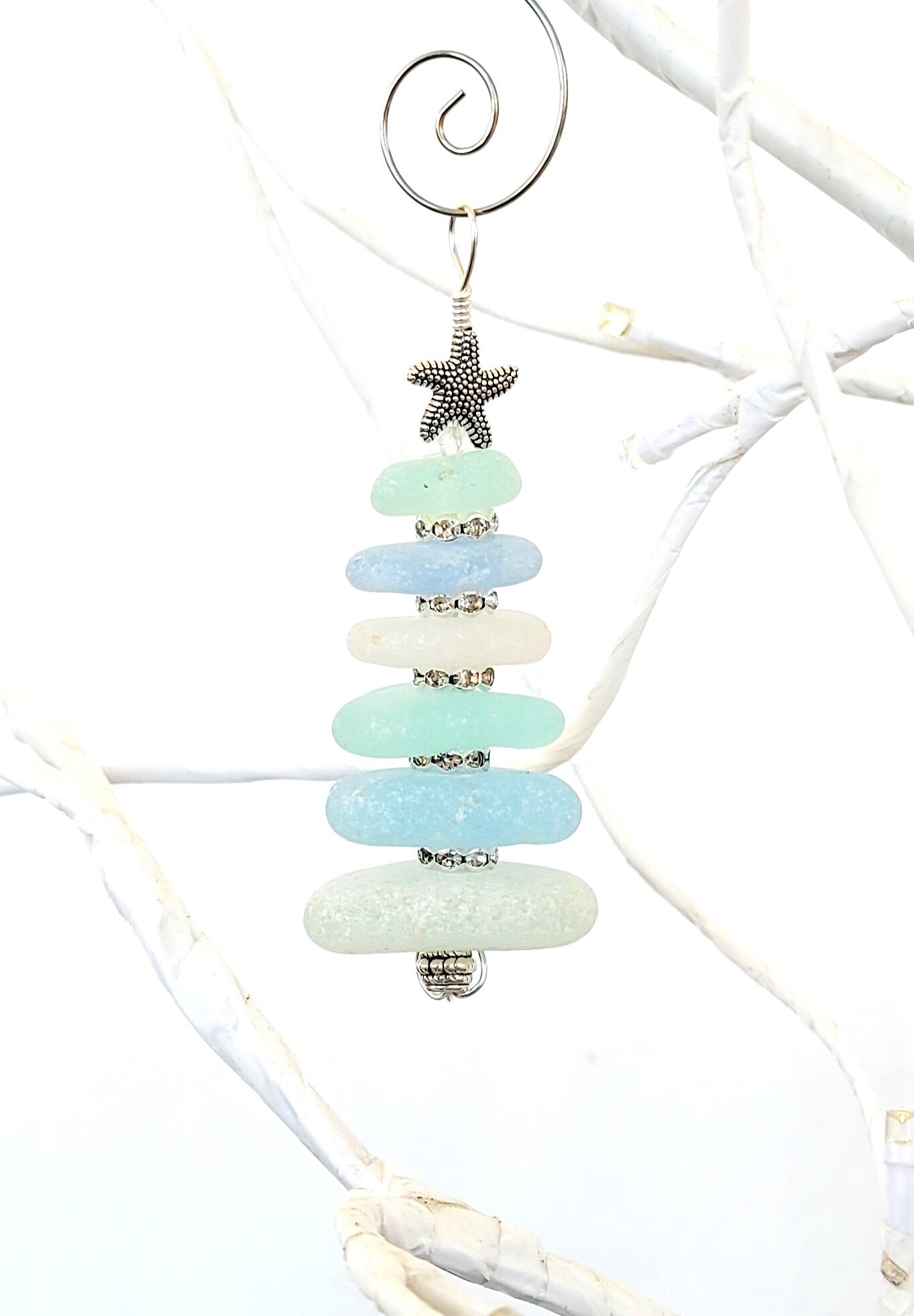 Sea Glass Christmas Tree Ornament/Sea Glass Pine Tree Ornament/Genuine Sea Glass Tree Ornament/26