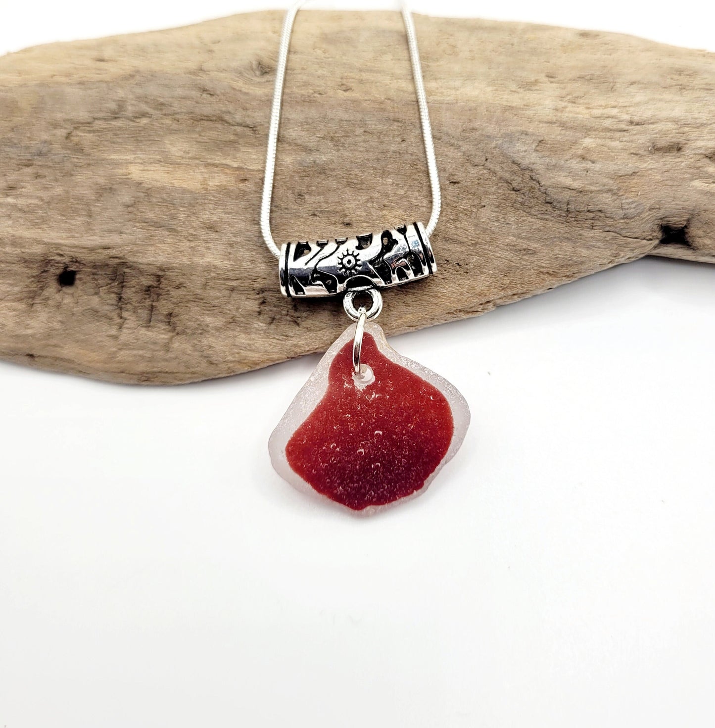 Sea Glass Pendant/Sea Glass Necklace/Sea Glass Jewelry/Genuine Sea Glass Charm/Rare Dark Red Genuine Sea Glass/Gift for Her/111