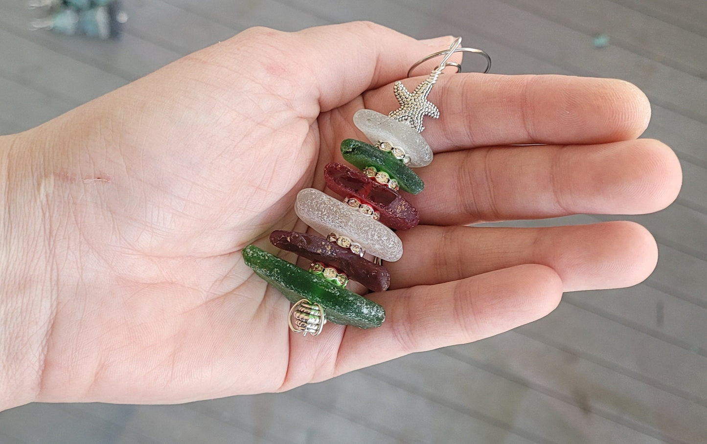 Sea Glass Christmas Tree Ornament/Sea Glass Pine Tree Ornament/Genuine Sea Glass Rare Red Tree Ornament/39