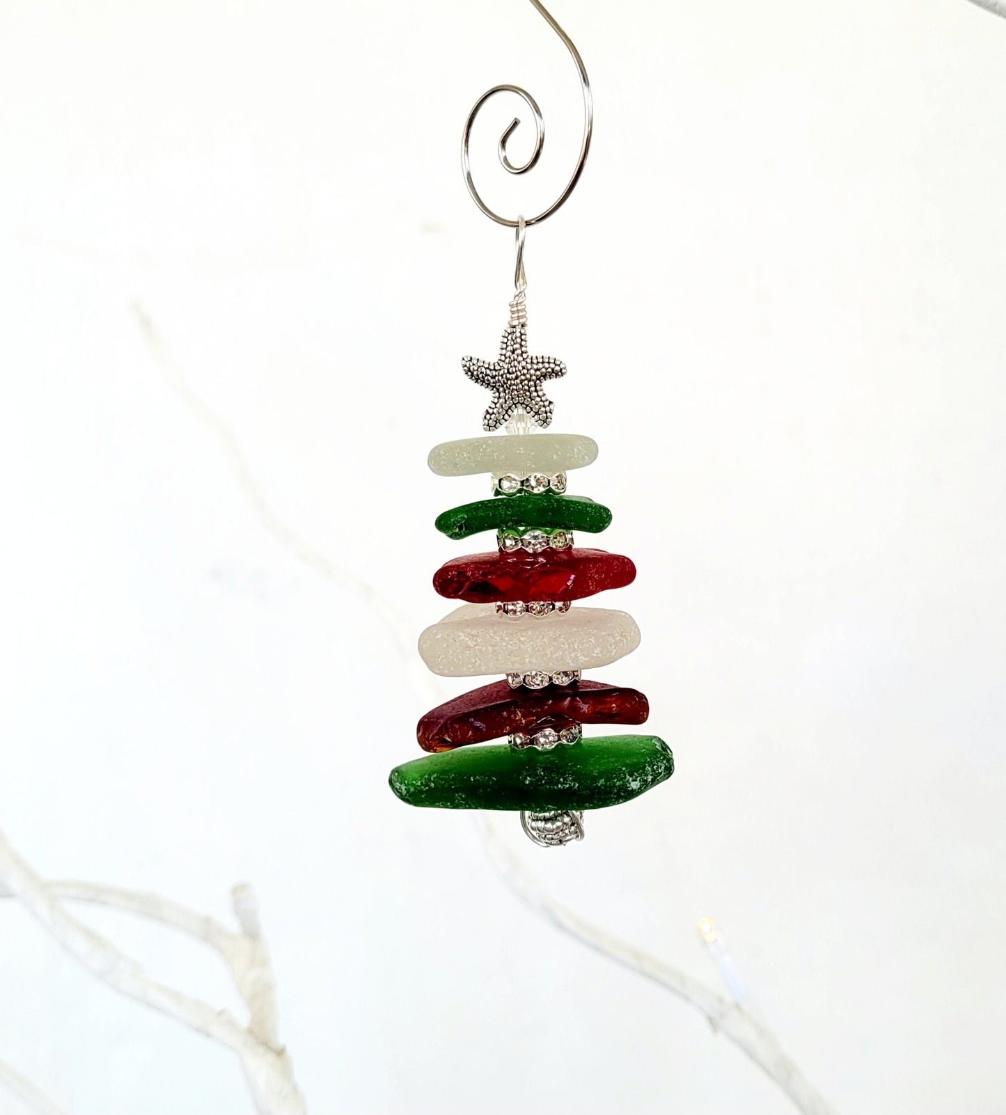 Sea Glass Christmas Tree Ornament/Sea Glass Pine Tree Ornament/Genuine Sea Glass Rare Red Tree Ornament/39