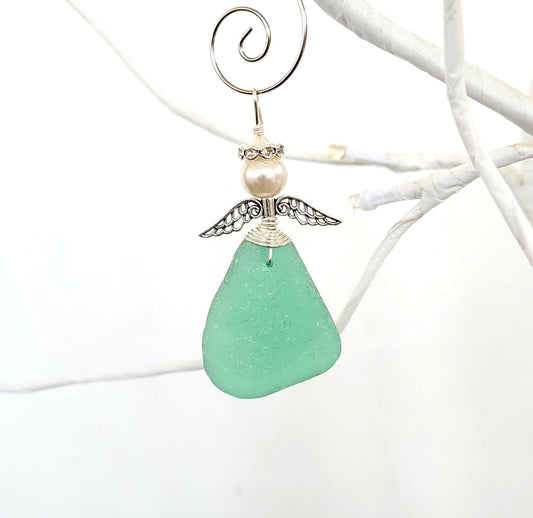 Genuine Sea Glass Angel Sun Catcher/Angel Car Charm/Angel Pendant/Angel Ornament/Get Well Gift/Religious Gift/Gift for Her/Birthday Gift/165