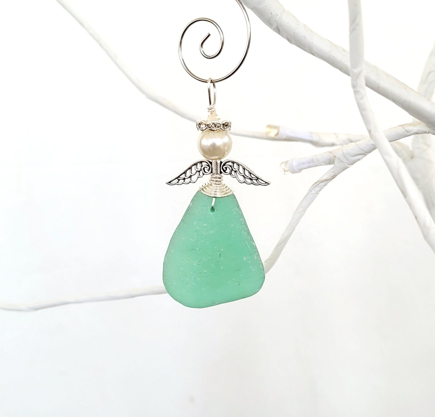 Genuine Sea Glass Angel Sun Catcher/Angel Car Charm/Angel Pendant/Angel Ornament/Get Well Gift/Religious Gift/Gift for Her/Birthday Gift/165