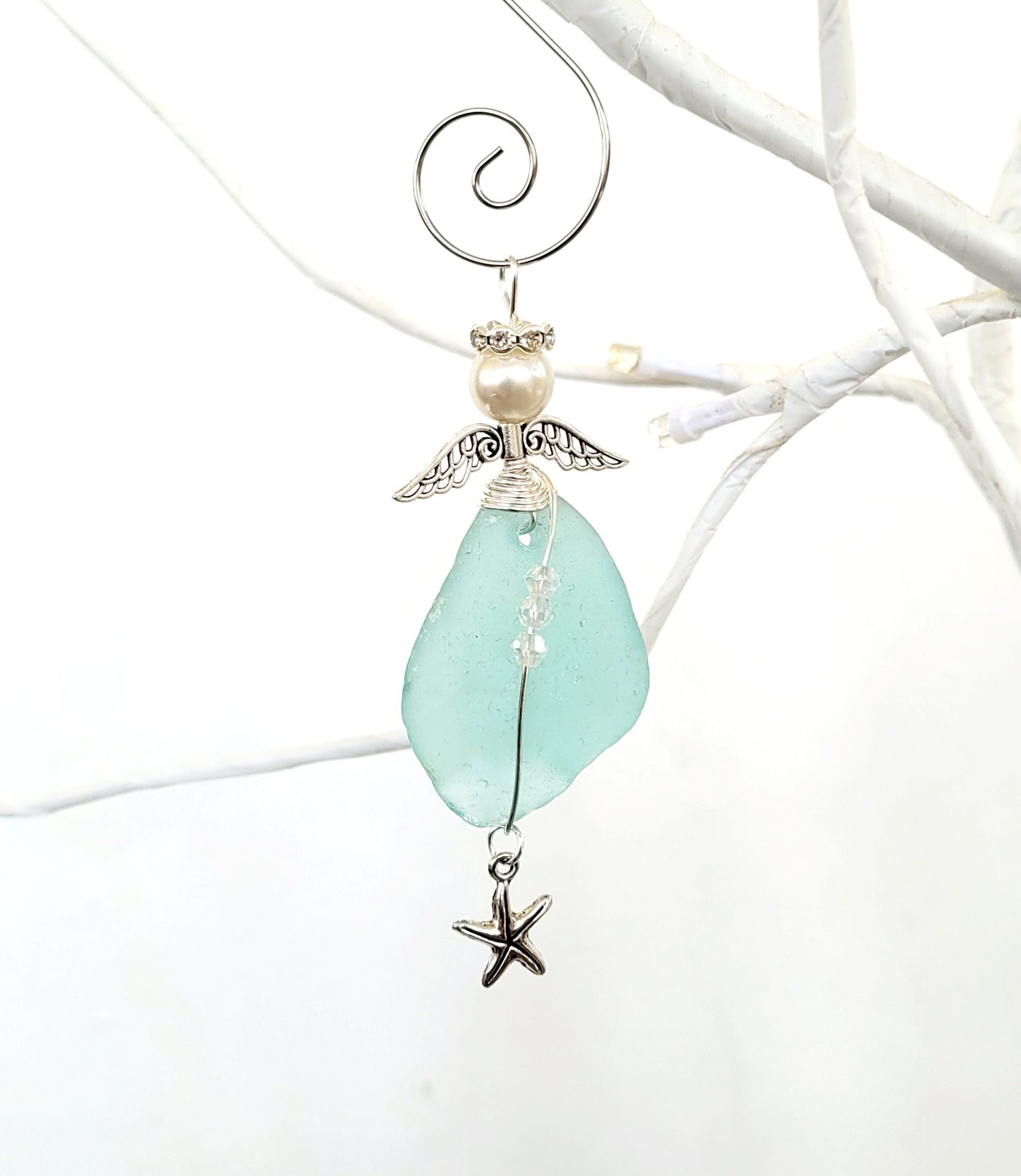 Genuine Sea Glass Angel Sun Catcher/Angel Car Charm/Angel Pendant/Angel Ornament/Get Well Gift/Religious Gift/Gift for Her/Birthday Gift/171