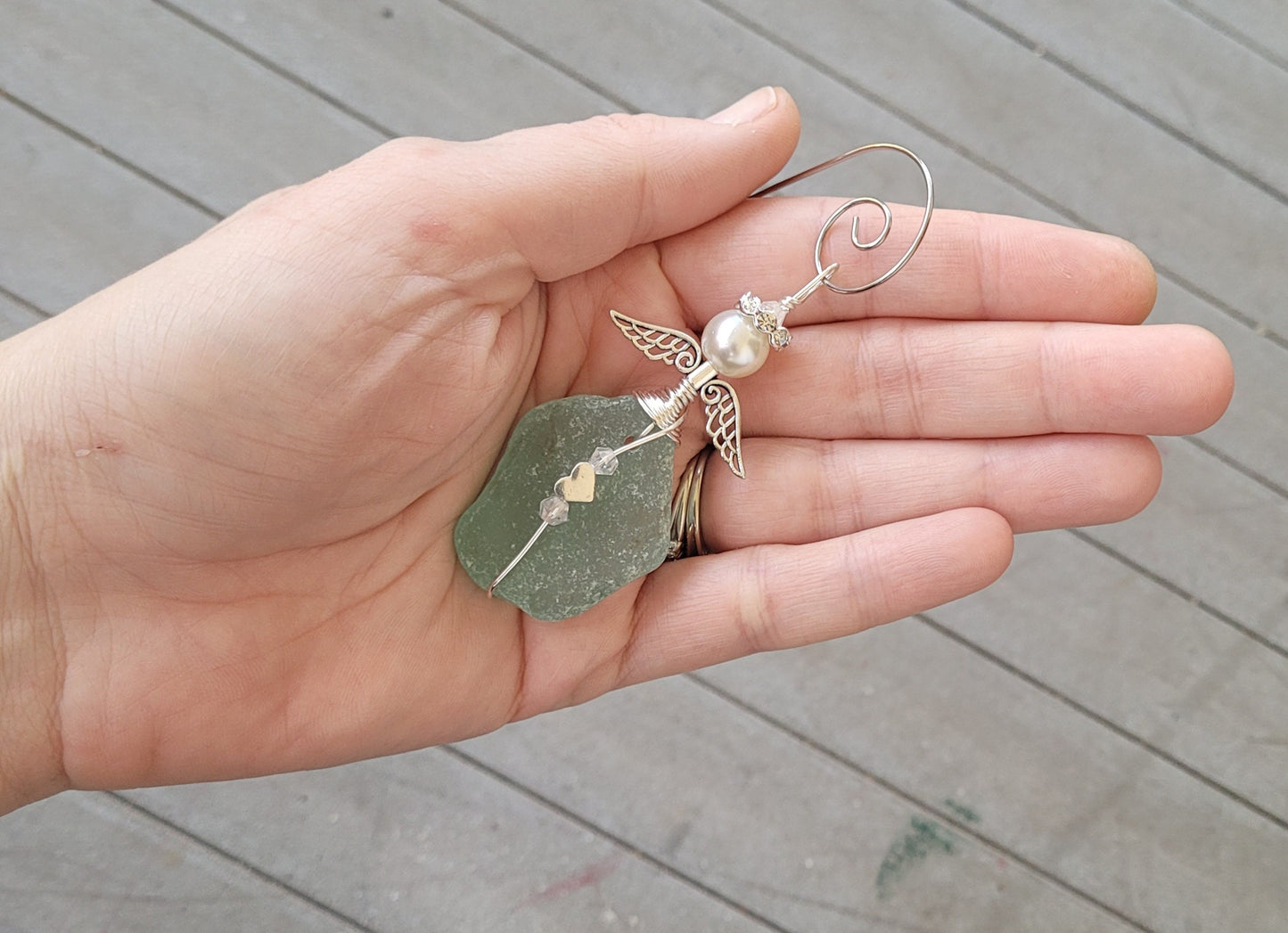 Genuine Sea Glass Angel Sun Catcher/Angel Car Charm/Angel Pendant/Angel Ornament/Get Well Gift/Religious Gift/Gift for Her/Birthday Gift/164