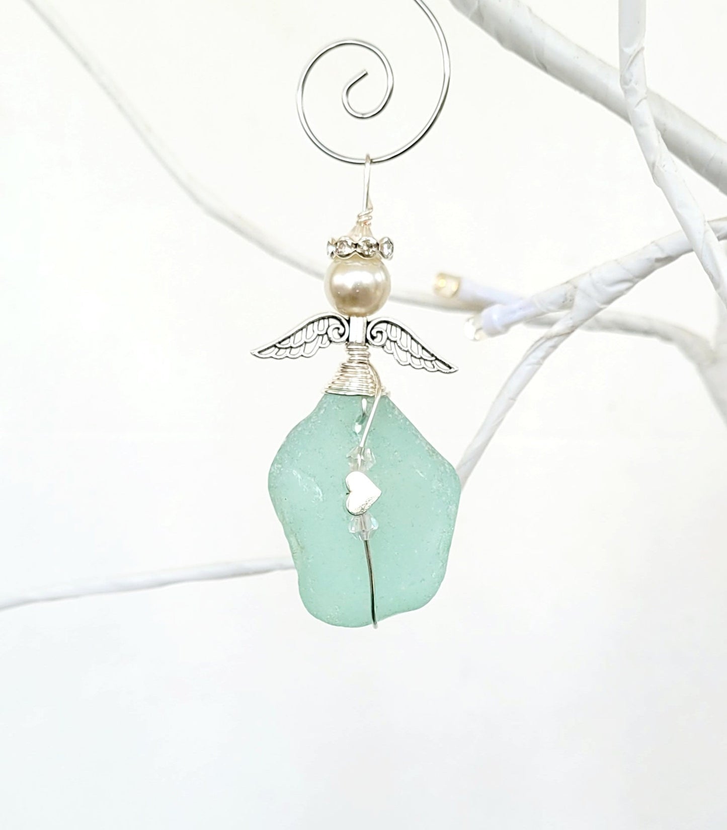 Genuine Sea Glass Angel Sun Catcher/Angel Car Charm/Angel Pendant/Angel Ornament/Get Well Gift/Religious Gift/Gift for Her/Birthday Gift/164