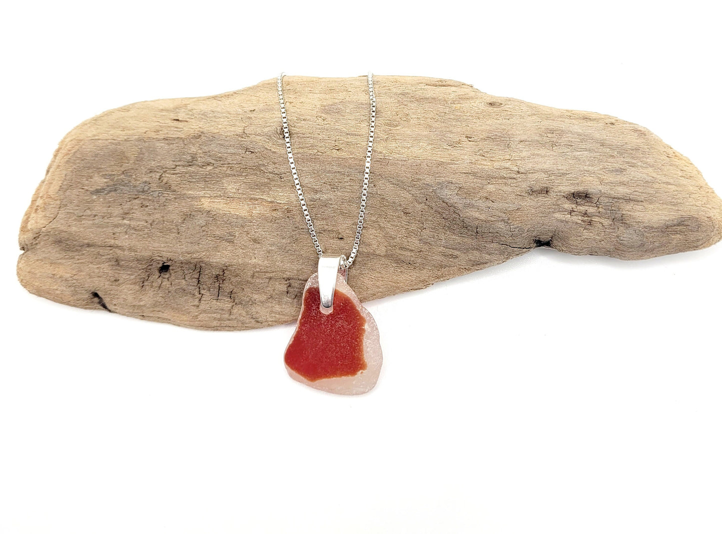 Genuine Sea Glass/Sea Glass and Sterling Silver Necklace/Red Flash Glass Sea Glass Pendant/Genuine Sea Glass Jewelry/106