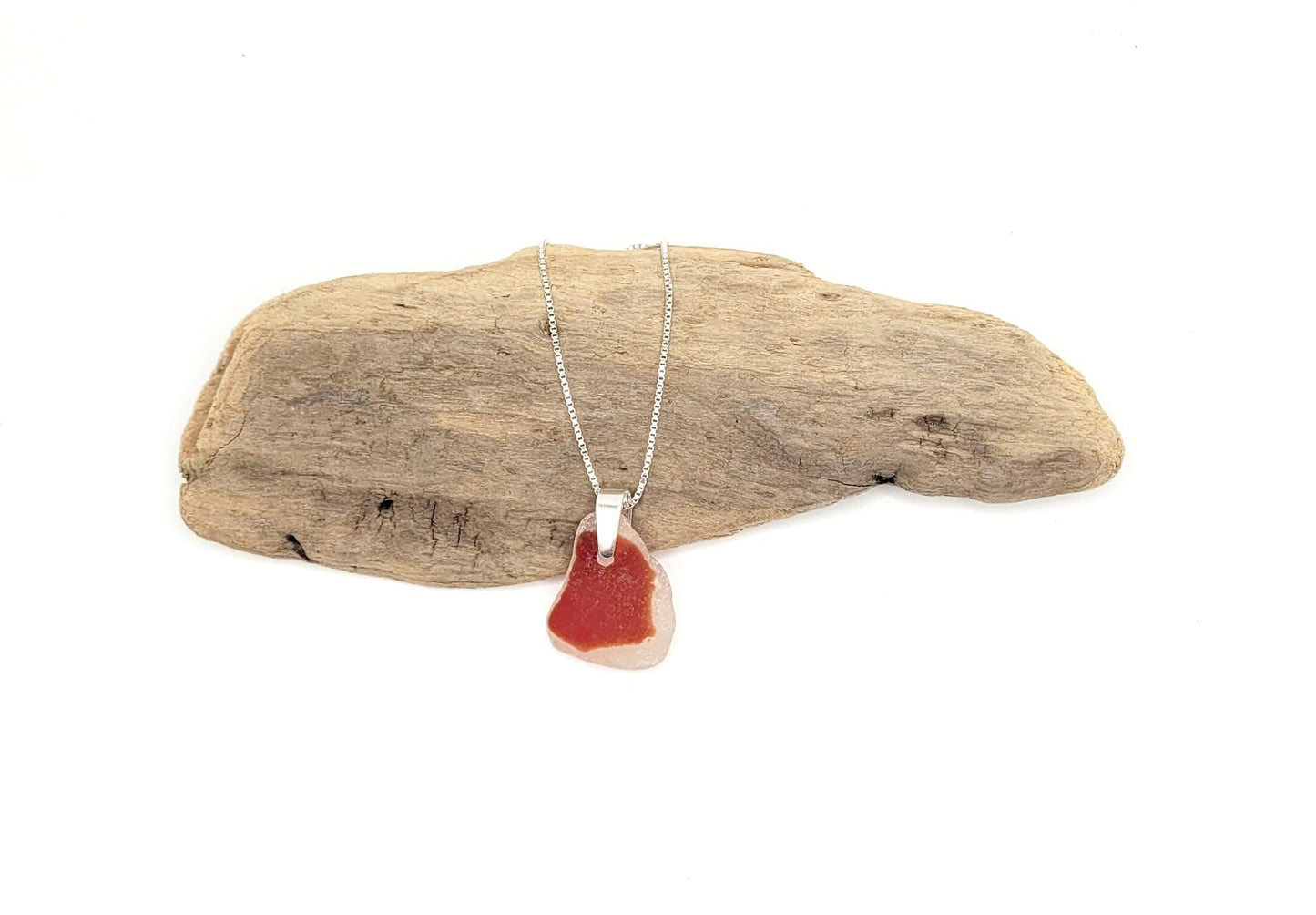 Genuine Sea Glass/Sea Glass and Sterling Silver Necklace/Red Flash Glass Sea Glass Pendant/Genuine Sea Glass Jewelry/106