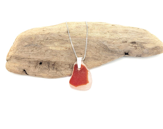 Genuine Sea Glass/Sea Glass and Sterling Silver Necklace/Red Flash Glass Sea Glass Pendant/Genuine Sea Glass Jewelry/106