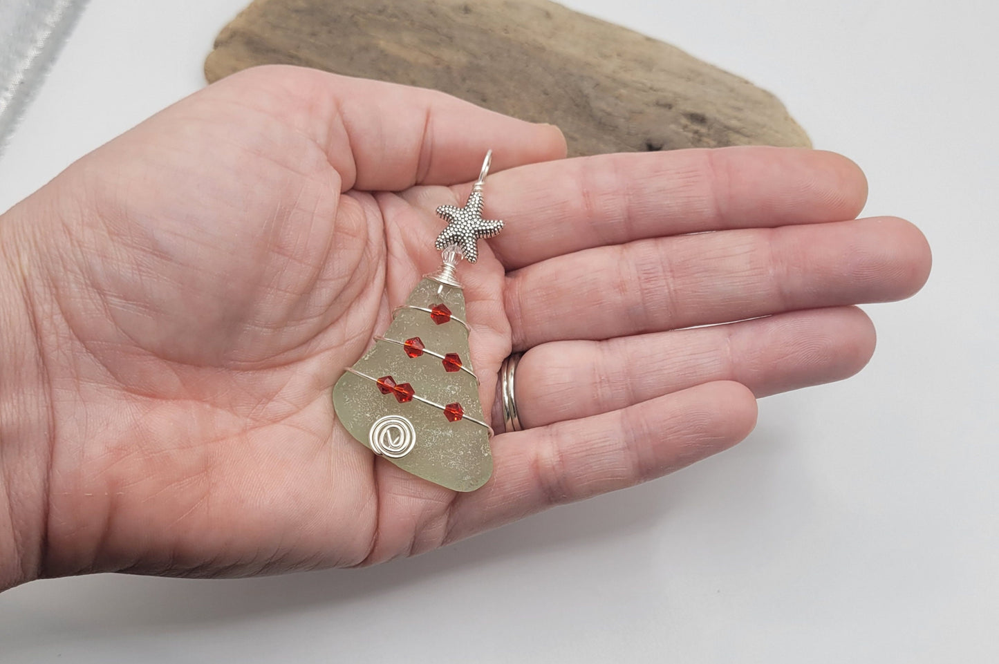 Genuine Sea Glass Christmas Tree Pendant/Sea Glass Christmas Tree Ornament/Coastal Ornament/Beach Decor/51d