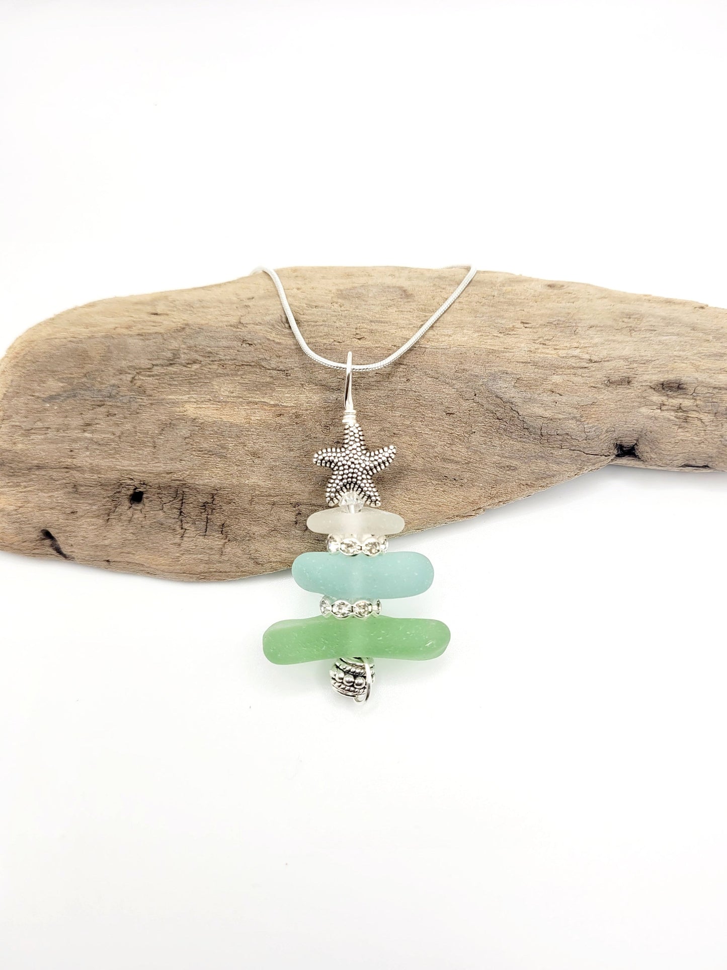 Genuine Sea Glass/Sea Glass Jewelry/Sea Glass Christmas Tree/Christmas Tree Pendant and Earrings/Holiday Jewelry/Christmas Necklace/173