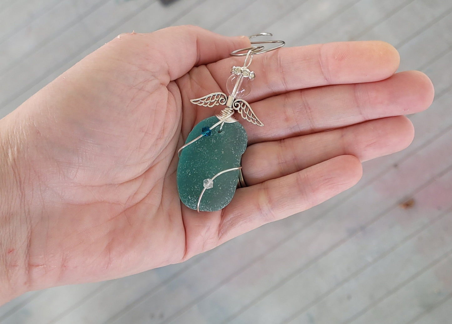 Genuine Sea Glass Angel Sun Catcher/Angel Car Charm/Angel Pendant/Angel Ornament/Get Well Gift/Religious Gift/Gift for Her/Birthday Gift/116