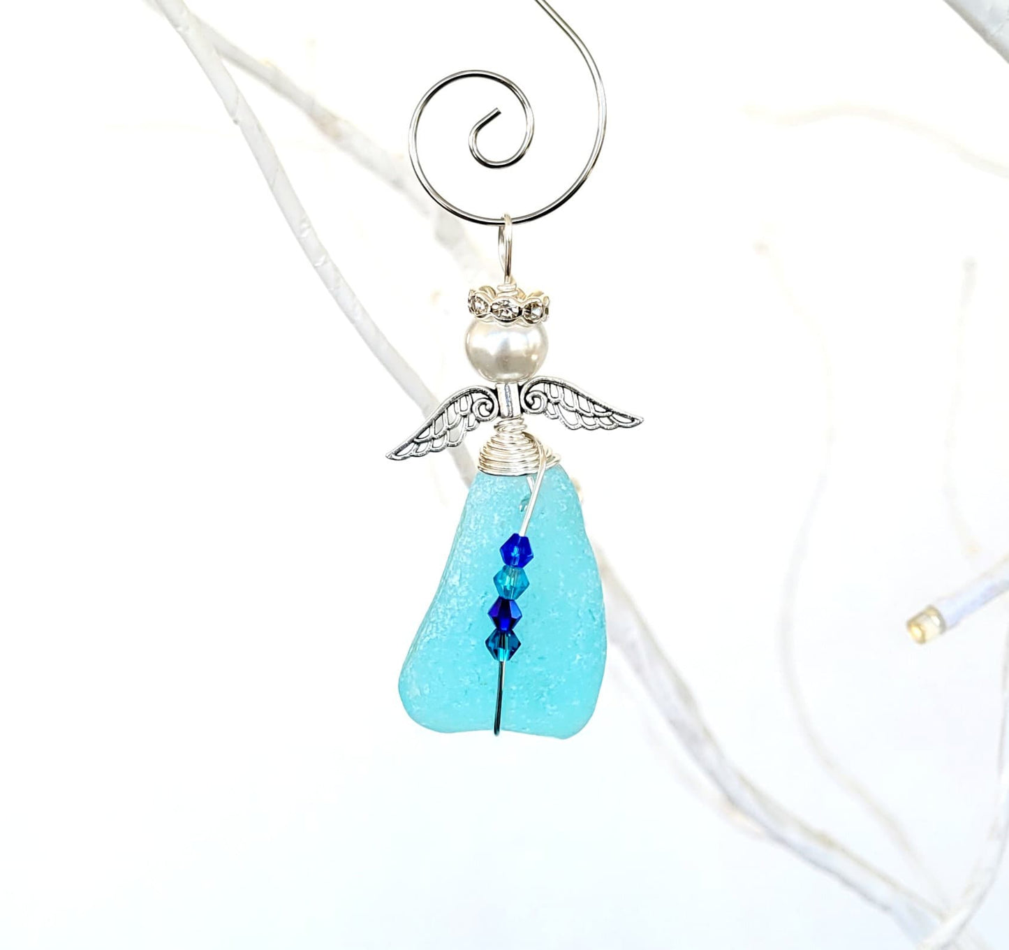 Genuine Sea Glass Angel Sun Catcher/Angel Car Charm/Angel Pendant/Angel Ornament/Get Well Gift/Religious Gift/Gift for Her/Birthday Gift/118