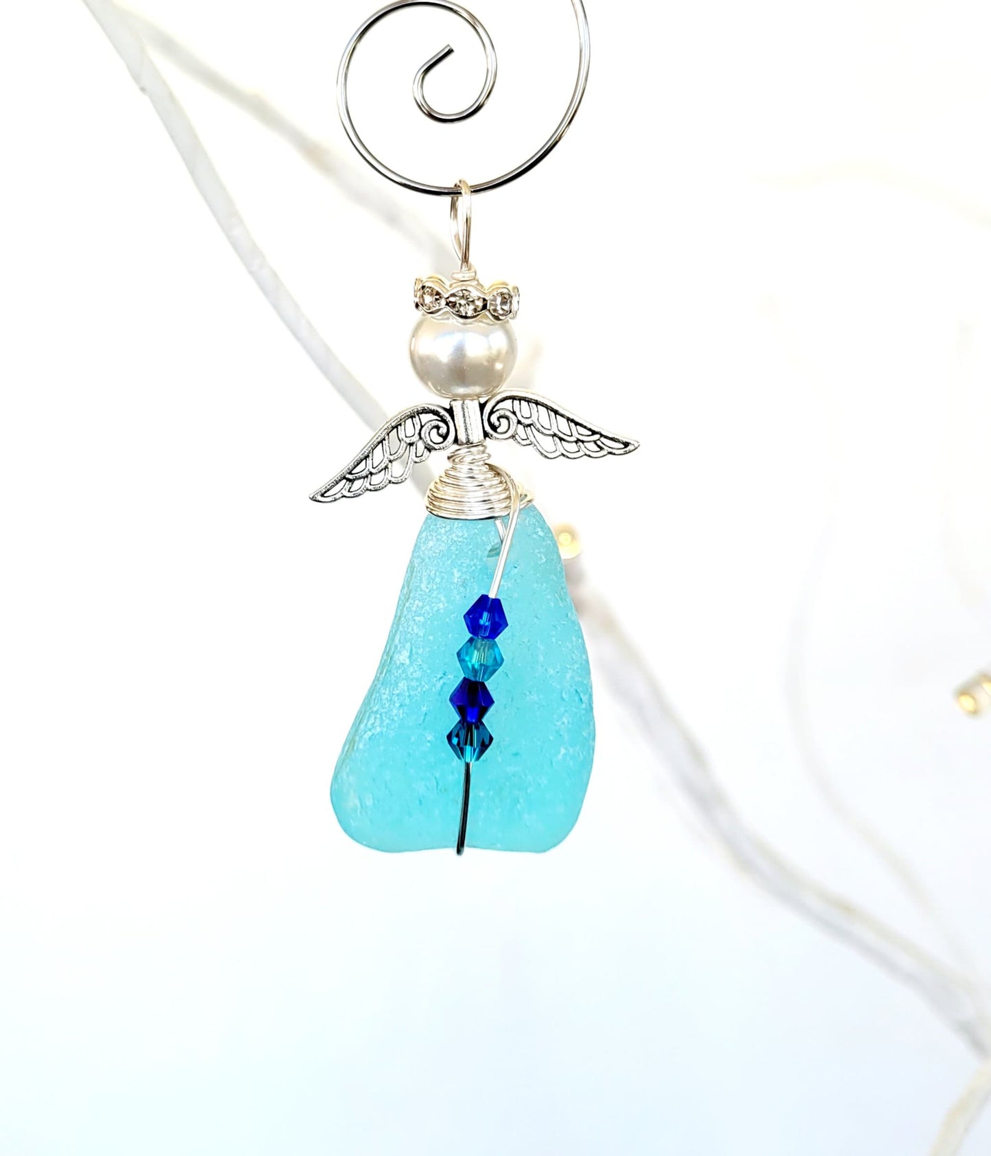 Genuine Sea Glass Angel Sun Catcher/Angel Car Charm/Angel Pendant/Angel Ornament/Get Well Gift/Religious Gift/Gift for Her/Birthday Gift/118