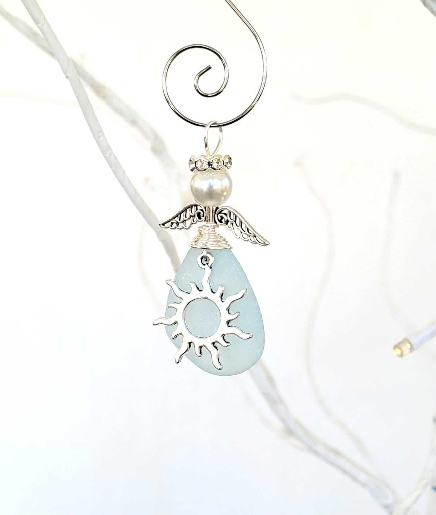 Genuine Sea Glass Angel Sun Catcher/Angel Car Charm/Angel Pendant/Angel Ornament/Get Well Gift/Religious Gift/Gift for Her/Birthday Gift/99