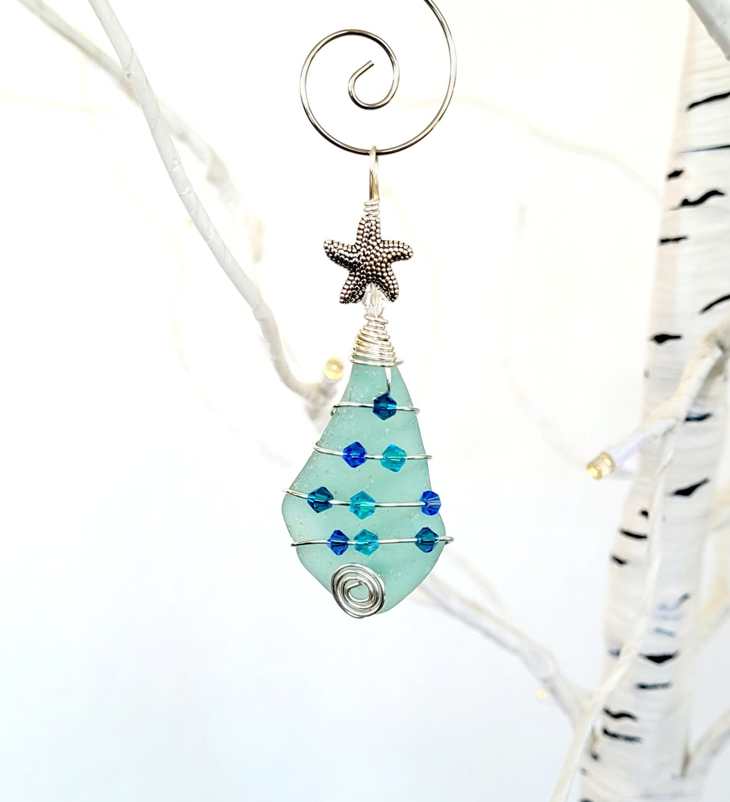 Genuine Sea Glass Christmas Tree Pendant/Sea Glass Christmas Tree Ornament/Coastal Ornament/Beach Decor/23d