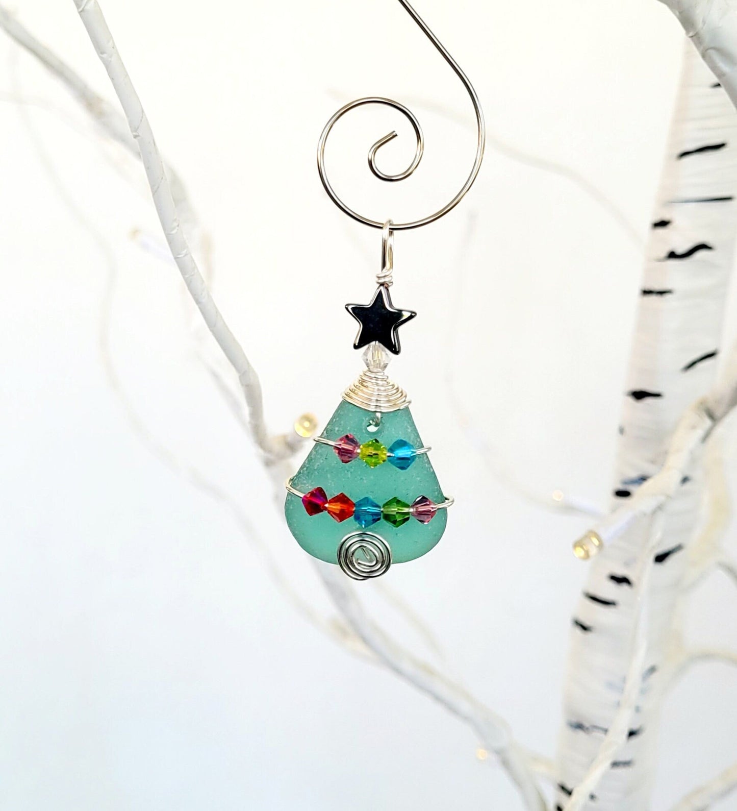 Genuine Sea Glass Christmas Tree Pendant/Sea Glass Christmas Tree Ornament/Coastal Ornament/Beach Decor/30d