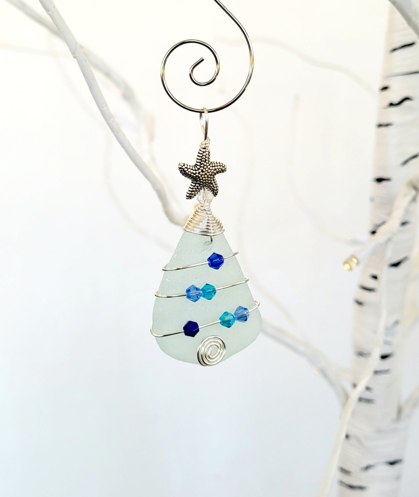 Genuine Sea Glass Christmas Tree Pendant/Sea Glass Christmas Tree Ornament/Coastal Ornament/Beach Decor/29d