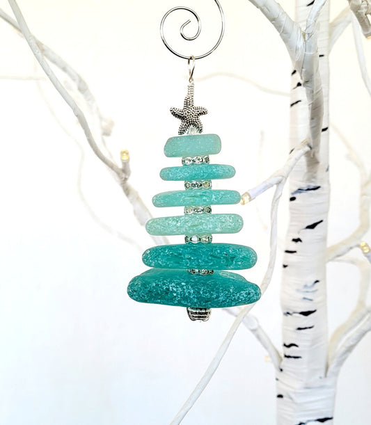 Sea Glass Christmas Tree Ornament/Sea Glass Pine Tree Ornament/Genuine Sea Glass Tree Ornament/35