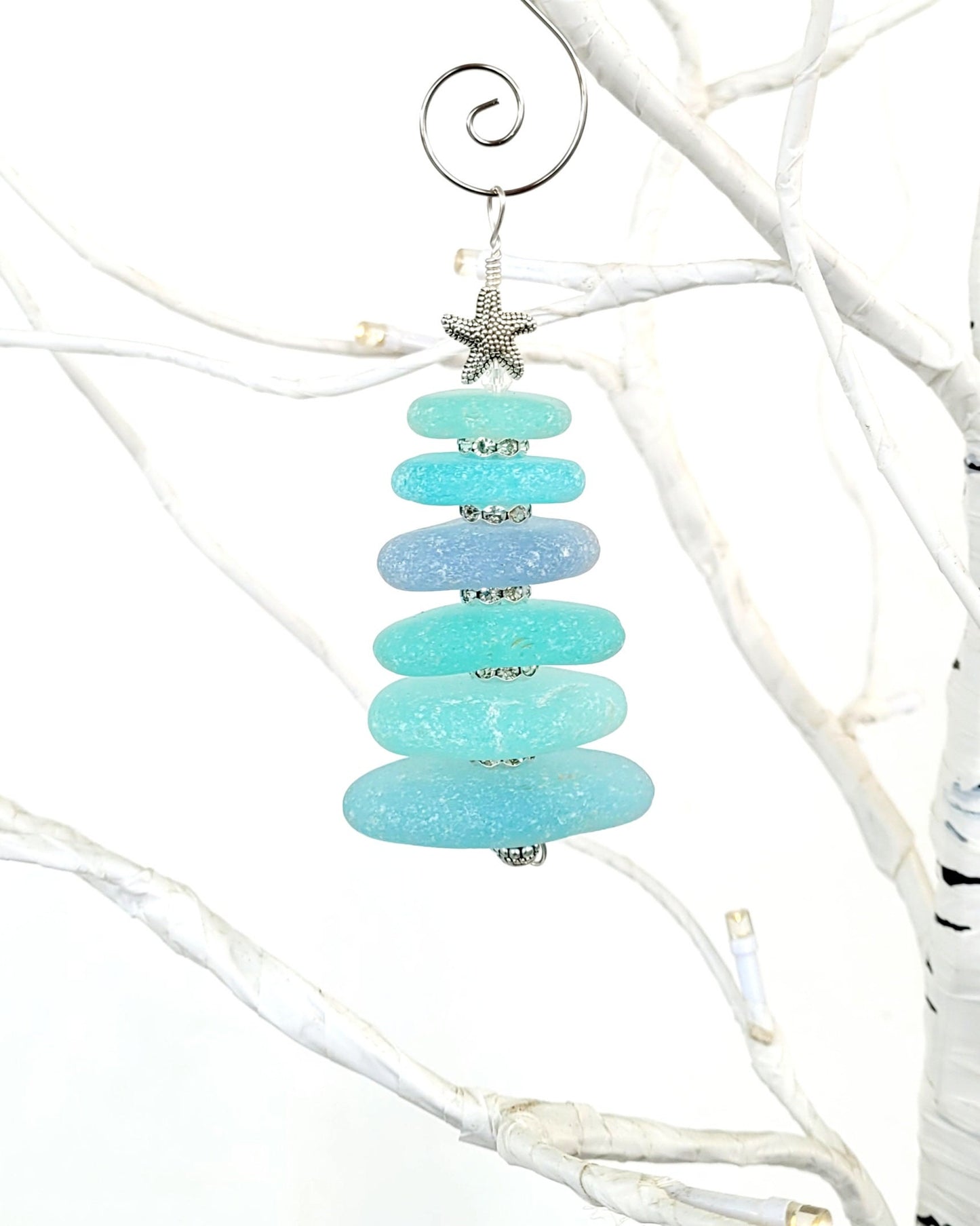 Sea Glass Christmas Tree Ornament/Sea Glass Pine Tree Ornament/Genuine Sea Glass Tree Ornament/119