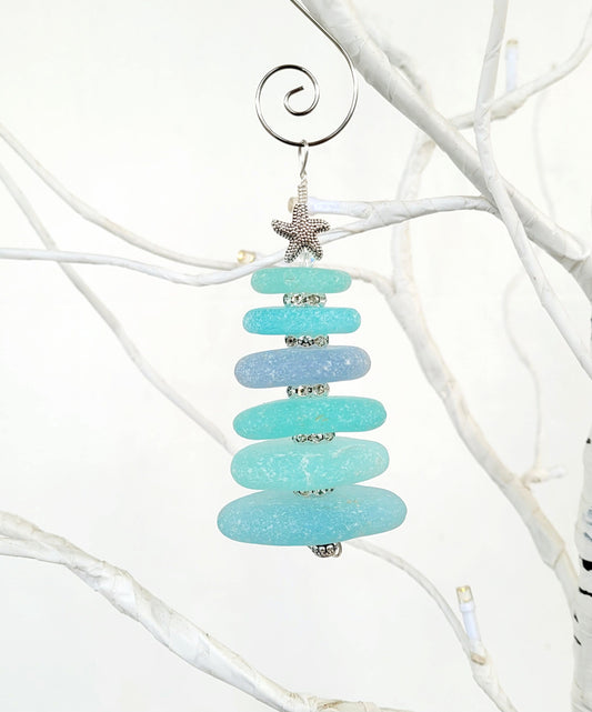 Sea Glass Christmas Tree Ornament/Sea Glass Pine Tree Ornament/Genuine Sea Glass Tree Ornament/119