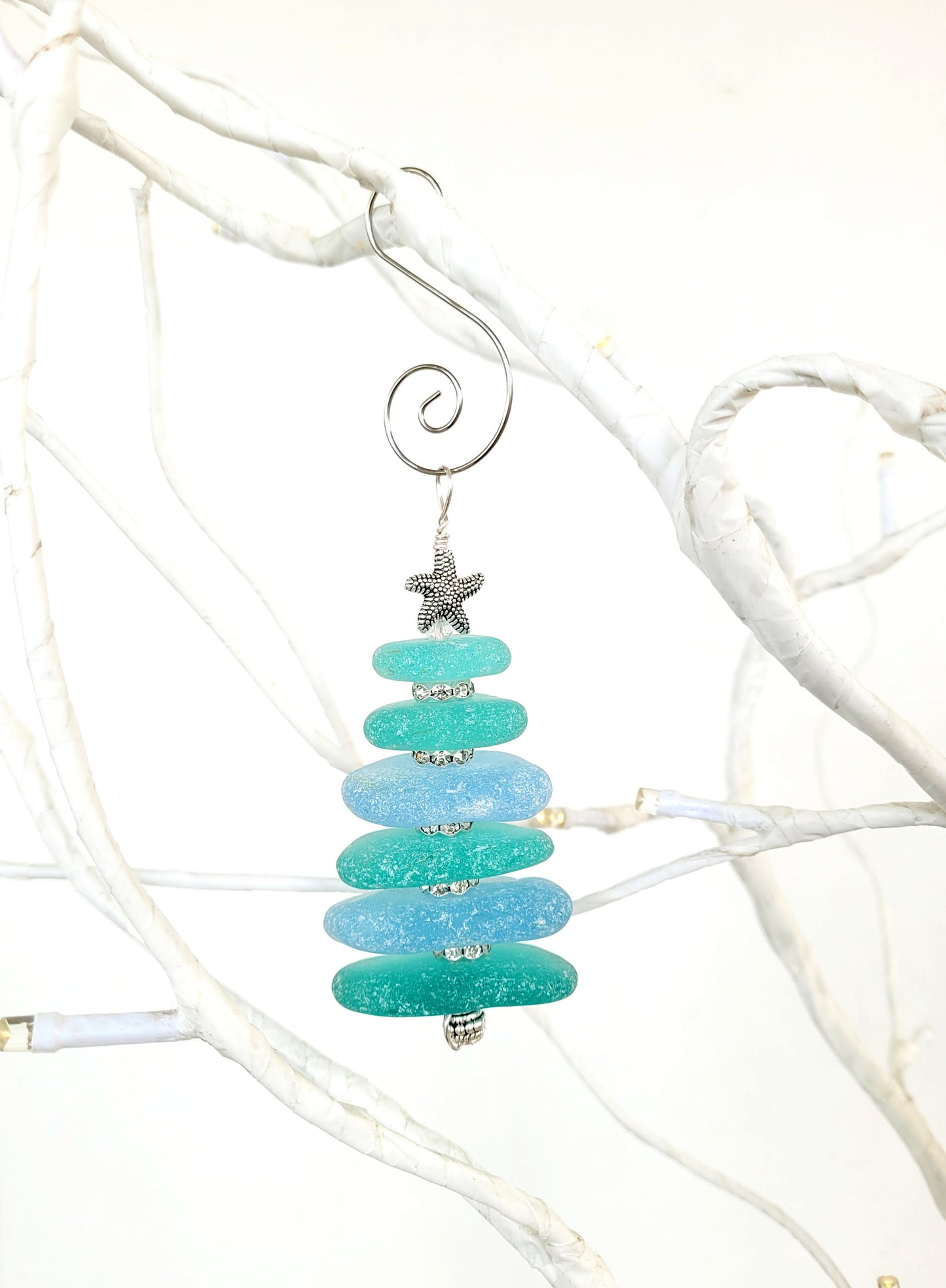 Sea Glass Christmas Tree Ornament/Sea Glass Pine Tree Ornament/Genuine Sea Glass Tree Ornament/118