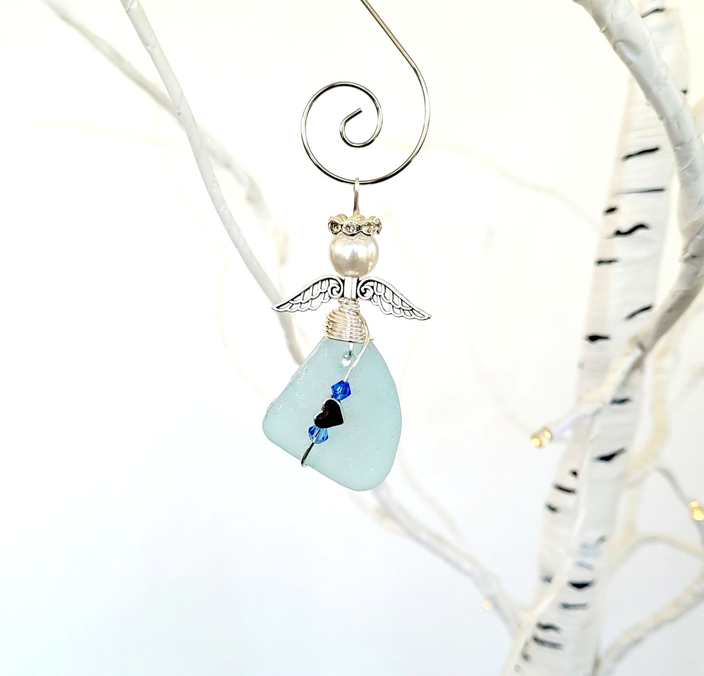 Genuine Sea Glass Angel Sun Catcher/Angel Car Charm/Angel Pendant/Angel Ornament/Get Well Gift/Religious Gift/Gift for Her/Birthday Gift/169