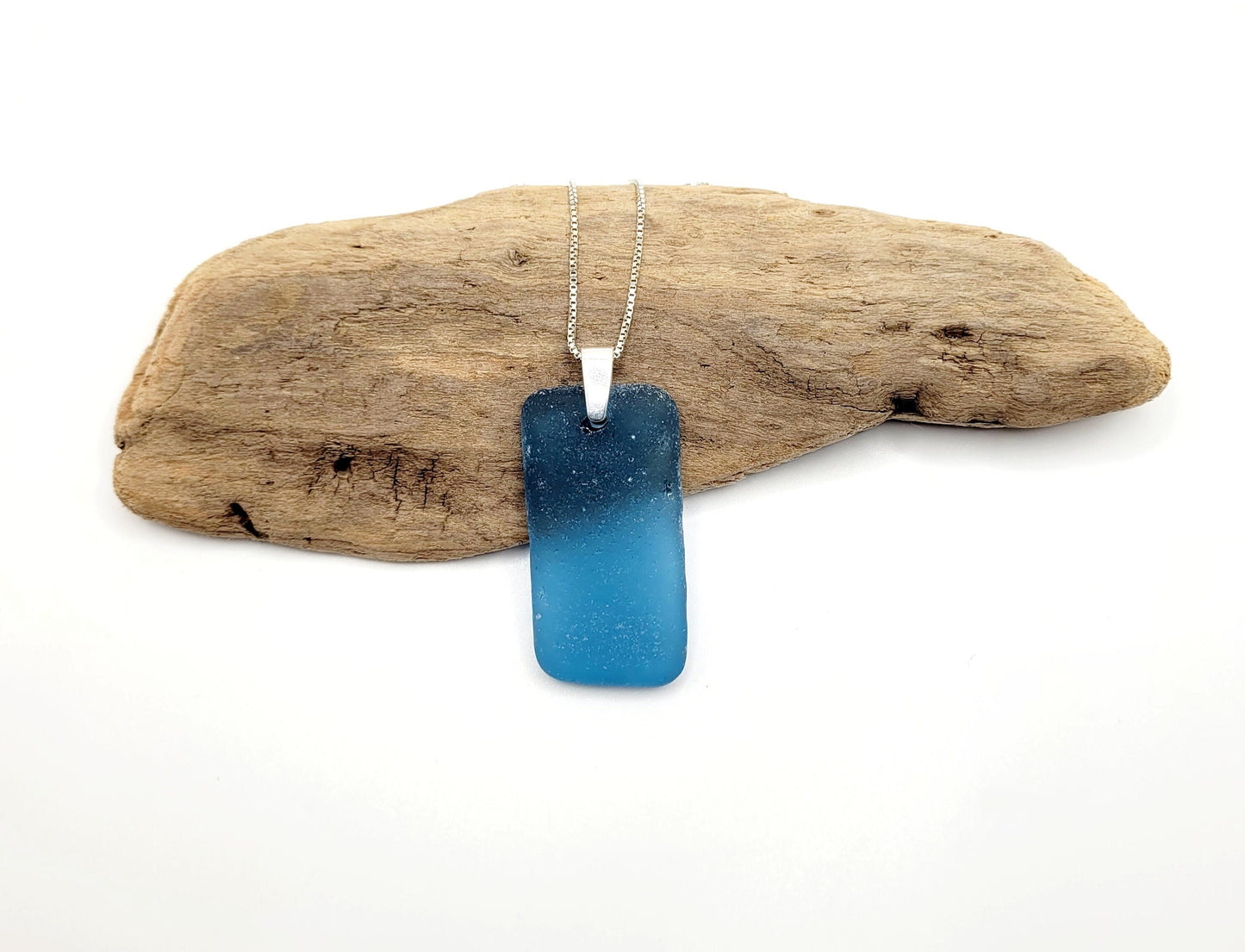 Genuine Blue Sea Glass/Sea Glass and Sterling Silver Necklace/Cobalt Blue Sea Glass Pendant/Mother's Day Gift/Genuine Sea Glass Jewelry/89