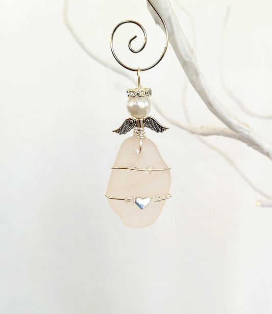 Sea Glass Guardian Angel/Genuine Sea Glass Angel/Sea Glass Angel Ornament/Christmas Ornament/ Suncatcher/car charm/154