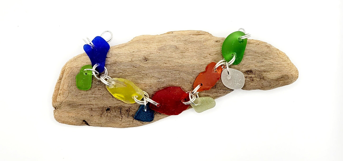 Sea Glass Bracelet/Genuine Sea Glass/Sea Glass Charm Bracelet/Beach Glass Bracelet/Nautical Bracelet/1F