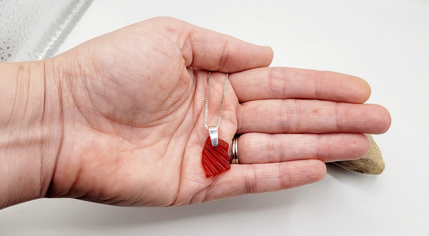 Genuine Sea Glass/Very Rare Red Sea Glass/Sea Glass and Sterling Silver Necklace/Red Sea Glass Pendant/Genuine Sea Glass Jewelry/88