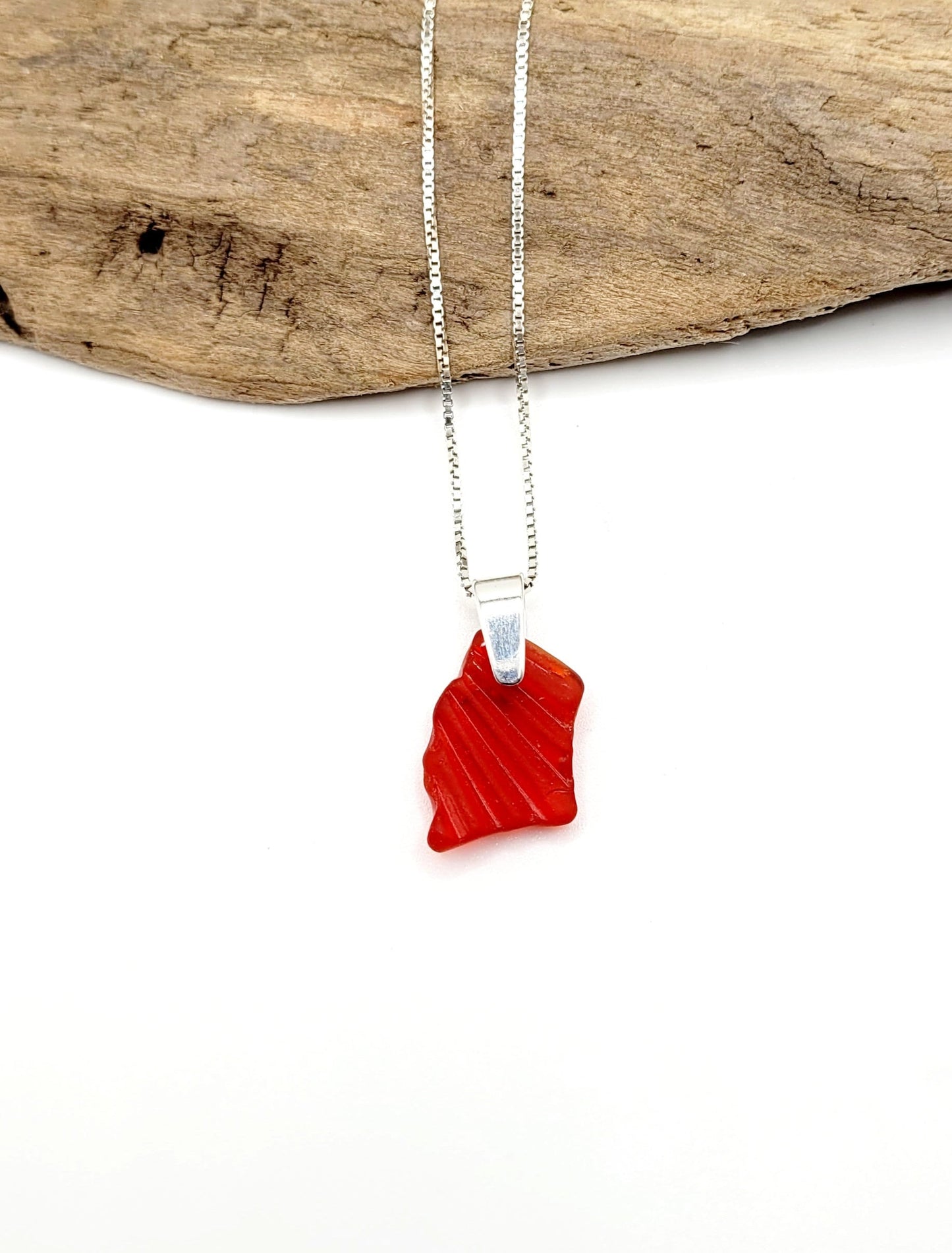 Genuine Sea Glass/Very Rare Red Sea Glass/Sea Glass and Sterling Silver Necklace/Red Sea Glass Pendant/Genuine Sea Glass Jewelry/88