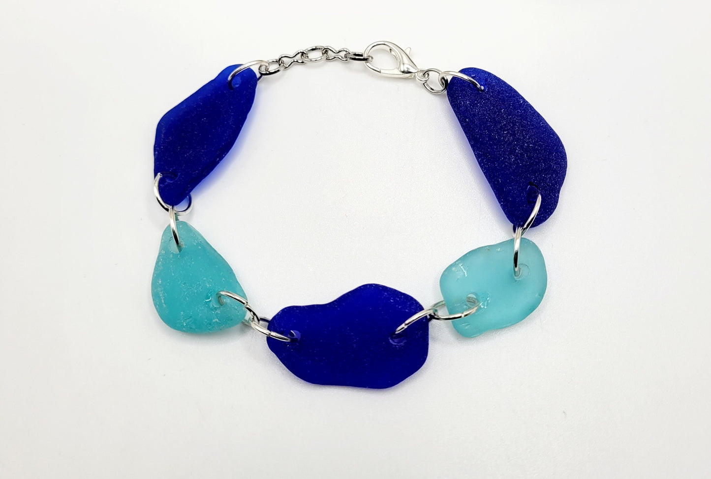 Sea Glass Bracelet/Genuine Sea Glass/Sea Glass Charm Bracelet/Cobalt Blue and aqua Beach Glass Bracelet/Nautical Bracelet/9F