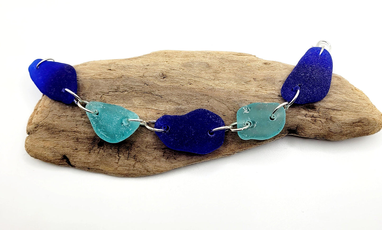 Sea Glass Bracelet/Genuine Sea Glass/Sea Glass Charm Bracelet/Cobalt Blue and aqua Beach Glass Bracelet/Nautical Bracelet/9F