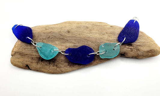 Sea Glass Bracelet/Genuine Sea Glass/Sea Glass Charm Bracelet/Cobalt Blue and aqua Beach Glass Bracelet/Nautical Bracelet/9F