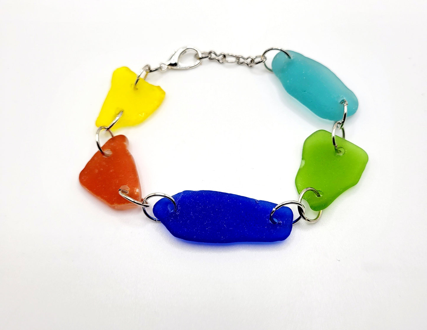 Sea Glass Bracelet/UV Yellow Genuine Sea Glass/Sea Glass Charm Bracelet/Beach Glass Bracelet/Nautical Bracelet/7F