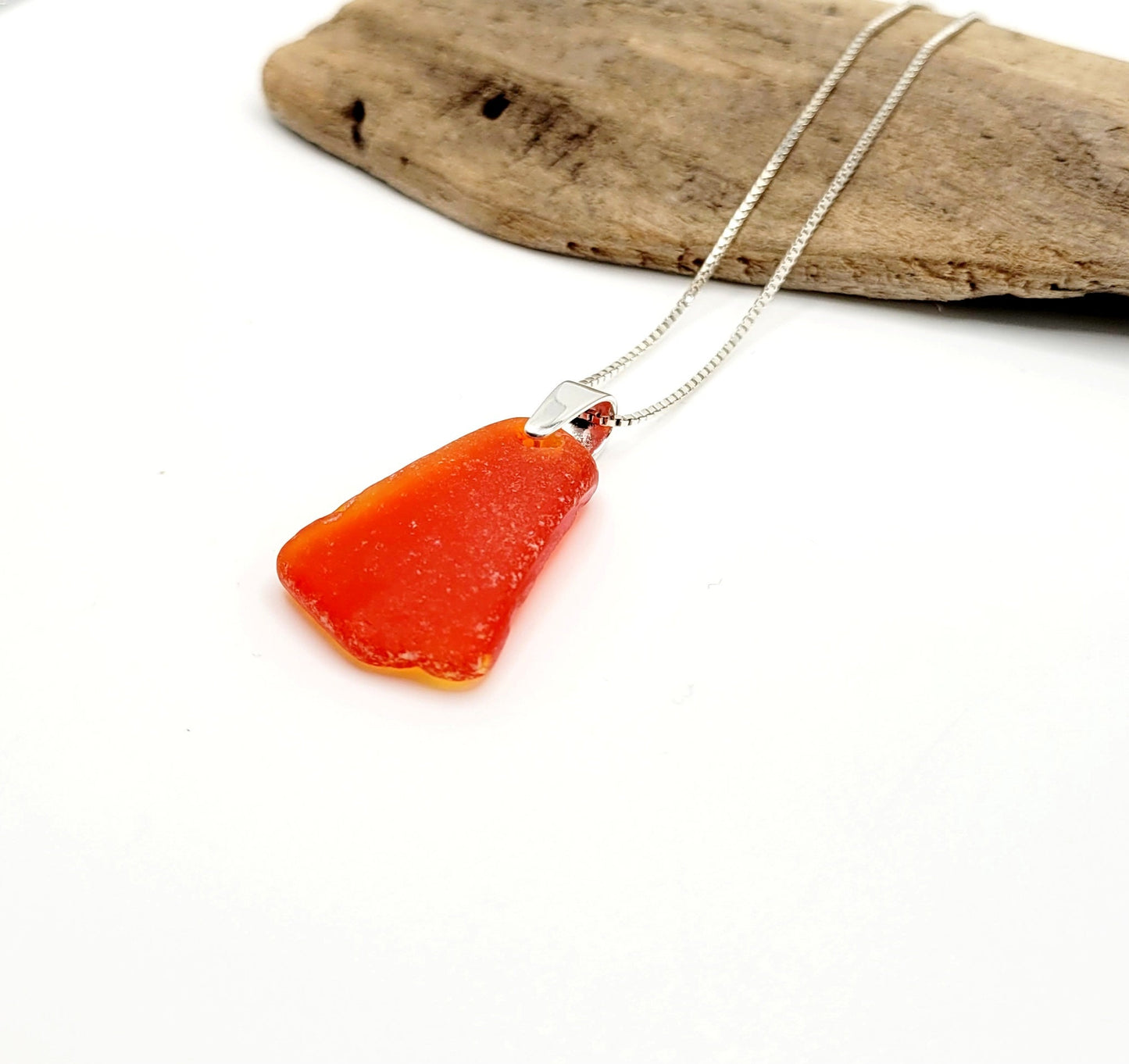 Rare Red Orange UV Genuine Sea Glass/Sea Glass and Sterling Silver Necklace/Red Orange Glass Sea Glass Pendant/Sea Glass Jewelry/84