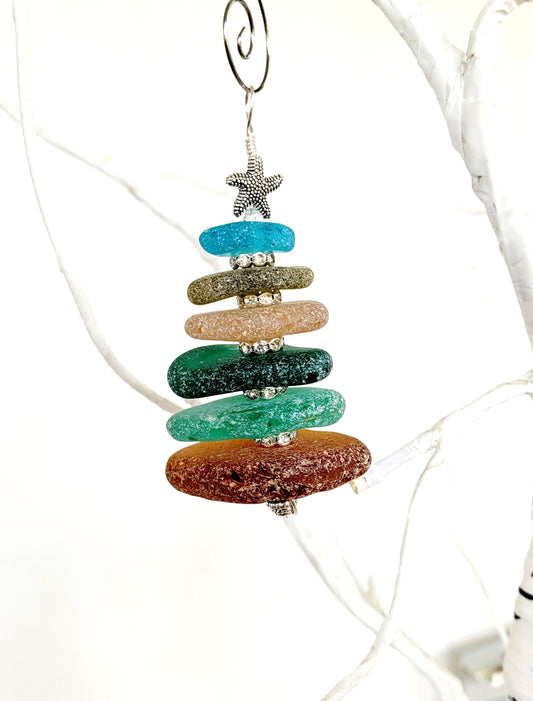 Sea Glass Christmas Tree Ornament/Sea Glass Pine Tree Ornament/Genuine Sea Glass Tree Ornament/90