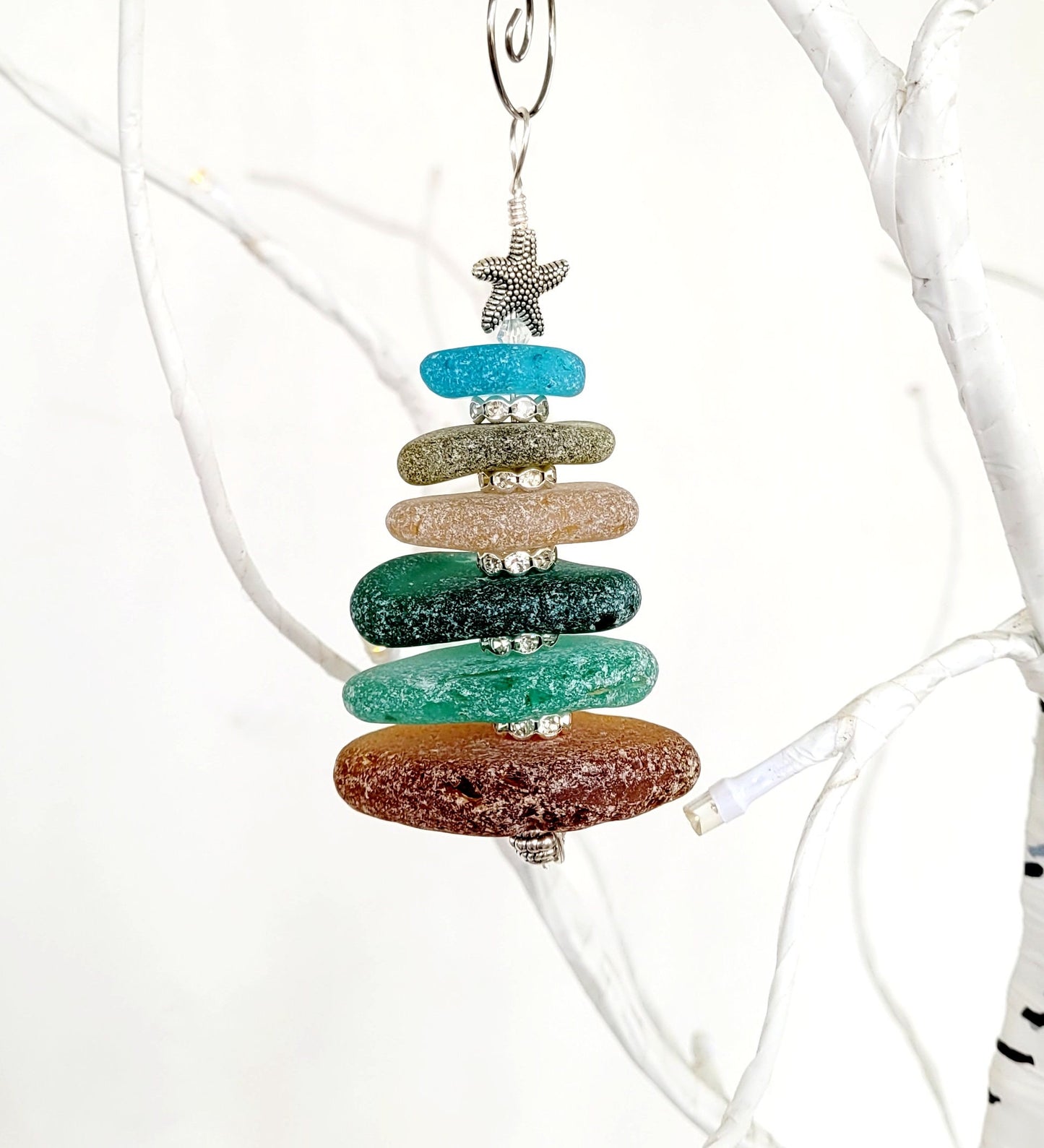 Sea Glass Christmas Tree Ornament/Sea Glass Pine Tree Ornament/Genuine Sea Glass Tree Ornament/90