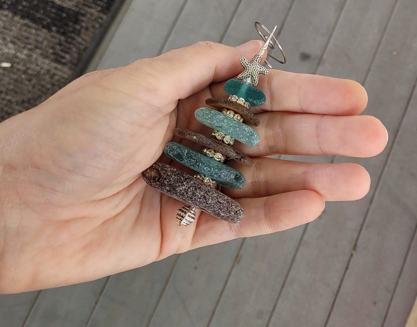 Sea Glass Christmas Tree Ornament/Sea Glass Pine Tree Ornament/Genuine Sea Glass Tree Ornament/91